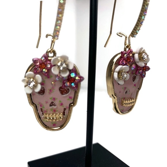 Betsey Johnson Sugar Skull Pink Earrings Halloween - Picture 7 of 8